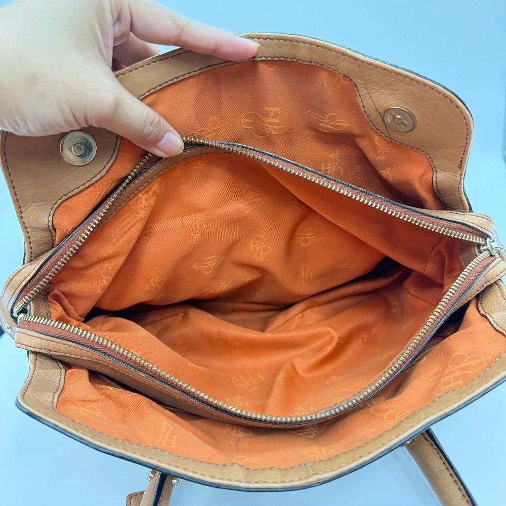 Cole Haan Woven Leather Doctor Satchel Bag Cognac Genevieve Y2K Boho Festival
